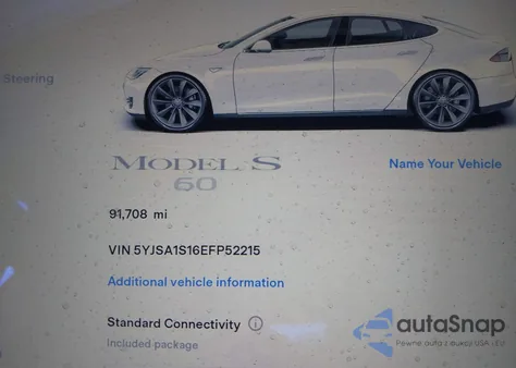 2014 Tesla Model S z USA, uszkodzony, nr VIN 5YJSA1S16EFP52215